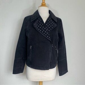 NWT New DKNY Womens Black Studded Denim Moto Jacket Size Medium Streetwear Urban